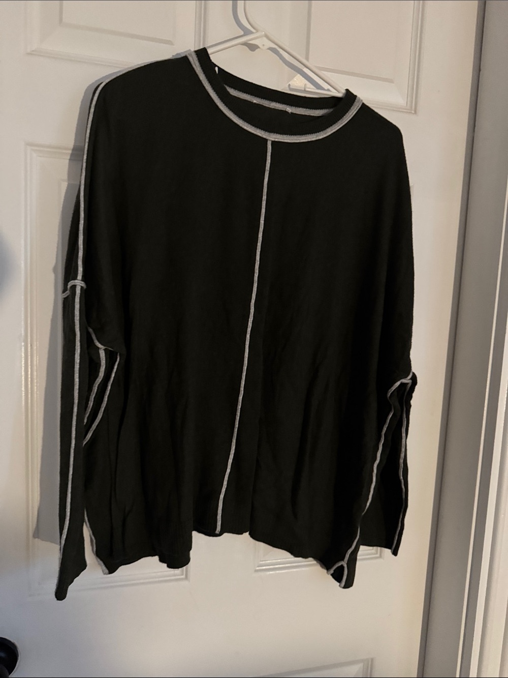 Black Crewneck Sweater with Contrast Stitching